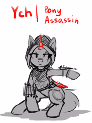 Size: 3000x4000 | Tagged: safe, artist:ami-gami, pony, action pose, assassin, bipedal, commission, cool, female, frown, high res, horn, mare, simple background, solo, white background, wings, ych sketch, your character here