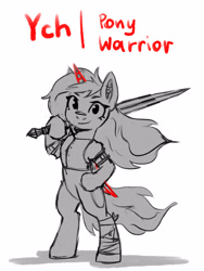 Size: 3000x4000 | Tagged: safe, artist:ami-gami, pony, armor, bipedal, commission, cool, fantasy class, female, horn, simple background, solo, warrior, white background, wings, ych sketch, your character here