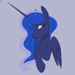 Size: 2048x2048 | Tagged: safe, alternate version, artist:ethereanunicorn, princess luna, alicorn, pony, g4, blue background, bust, female, high res, looking sideways, mare, simple background, smiling, solo