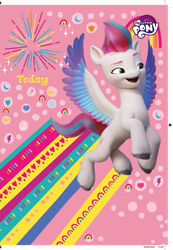 Size: 553x800 | Tagged: safe, zipp storm, pegasus, pony, g5, official, abstract background, birthday card, card, female, mare, merchandise, my little pony logo, solo, template, text
