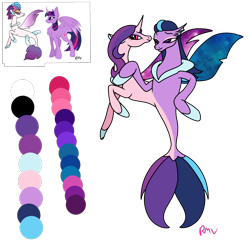 Size: 2048x2048 | Tagged: safe, artist:rmv-art, queen novo, twilight sparkle, alicorn, pony, seapony (g4), g4, my little pony: the movie, conjoined, conjoined twins, high res, magical lesbian spawn, offspring, parent:queen novo, parent:twilight sparkle, twilight sparkle (alicorn)