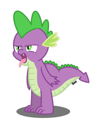 Size: 1677x2236 | Tagged: safe, artist:banquo0, spike, dragon, g4, annoyed, bleh, grumpy, male, open mouth, simple background, solo, tongue out, transparent background