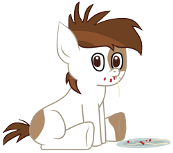 Size: 3000x2648 | Tagged: safe, artist:funnystargalloper, derpibooru exclusive, pipsqueak, earth pony, pony, g4 mega collab, g4, clip studio paint, colt, high res, male, pipsqueak eating spaghetti, plate, simple background, sitting, solo, transparent background