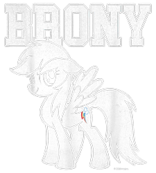 Size: 900x1000 | Tagged: safe, rainbow dash, pegasus, pony, g4, official, brony, design, female, mare, merchandise, shirt design, simple background, solo, text, transparent background