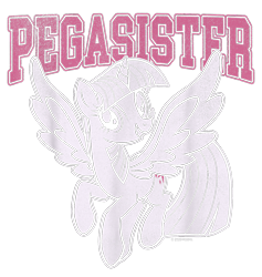 Size: 900x950 | Tagged: safe, twilight sparkle, alicorn, pony, g4, official, design, female, mare, merchandise, pegasister, shirt design, simple background, solo, text, transparent background, twilight sparkle (alicorn)