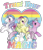 Size: 850x1000 | Tagged: safe, glory, skydancer, twilight, pegasus, pony, unicorn, g1, official, blushing, design, female, heart, mare, merchandise, pride flag, rainbow, shirt design, simple background, text, transparent background, trio