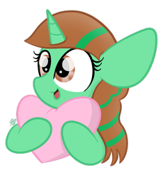 Size: 582x622 | Tagged: safe, artist:sugarcloud12, oc, oc only, oc:musescript, pony, unicorn, female, heart, mare, plushie, simple background, solo, transparent background