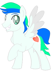 Size: 1835x2530 | Tagged: safe, artist:goldlines005, artist:mint-light, oc, oc only, pegasus, pony, base used, grin, male, pegasus oc, raised hoof, simple background, smiling, solo, stallion, transparent background, two toned wings, wings