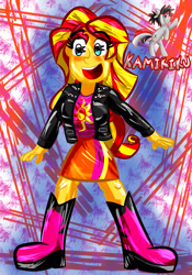 Size: 2100x3000 | Tagged: safe, artist:kamikiku, sunset shimmer, equestria girls, g4, blushing, breasts, busty sunset shimmer, eyebrows, eyebrows visible through hair, high res, open mouth, open smile, smiling, solo