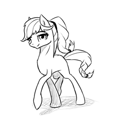 Size: 1800x1800 | Tagged: safe, artist:joan-grace, oc, oc only, earth pony, pony, earth pony oc, lineart, monochrome, simple background, smiling, solo, white background