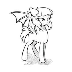 Size: 1800x1800 | Tagged: safe, artist:joan-grace, oc, oc only, bat pony, pony, bat pony oc, female, lineart, mare, monochrome, simple background, solo, white background