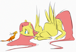 Size: 2028x1399 | Tagged: safe, artist:opalacorn, fluttershy, pegasus, phoenix, pony, g4, duo, female, looking at something, mare