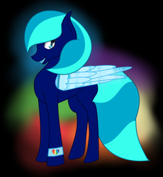 Size: 1848x2008 | Tagged: safe, artist:aonairfaol, oc, oc only, pegasus, pony, abstract background, bracelet, grin, jewelry, pegasus oc, smiling, solo, wings