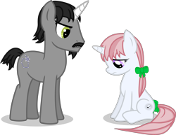 Size: 4350x3353 | Tagged: safe, artist:cranberry-tofu, oc, oc:auriga magnus, oc:whisper call, pony, unicorn, father and child, father and daughter, female, male, mare, simple background, stallion, transparent background