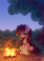 Size: 2928x4062 | Tagged: safe, artist:dedfriend, oc, oc only, earth pony, pony, campfire, fire, mushroom, solo, tree