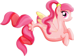 Size: 2813x2132 | Tagged: safe, artist:jucamovi1992, oc, oc only, pegasus, pony, seapony (g4), dorsal fin, female, fin wings, fish tail, flowing mane, flowing tail, high res, pink eyes, pink mane, seaponified, simple background, smiling, solo, species swap, tail, transparent background, watermark, wings