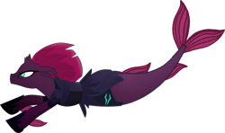 Size: 3183x1884 | Tagged: safe, artist:saphirabjarskular, tempest shadow, merpony, pony, seapony (g4), unicorn, g4, my little pony: the movie, broken horn, clothes, dorsal fin, female, fins, fish tail, flowing mane, flowing tail, green eyes, hoof shoes, horn, movie accurate, red mane, request, seaponified, seapony tempest shadow, simple background, solo, species swap, swimming, tail, transparent background