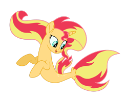 Size: 2755x2177 | Tagged: safe, artist:elementalalchemist03, sunset shimmer, pony, seapony (g4), unicorn, g4, my little pony: the movie, dorsal fin, female, fish tail, flowing mane, flowing tail, green eyes, high res, horn, movie accurate, not fiery shimmer, open mouth, seaponified, seapony sunset, simple background, smiling, solo, species swap, tail, transparent background