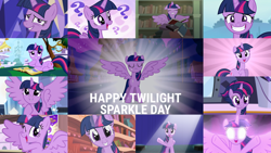 Size: 1280x720 | Tagged: safe, edit, edited screencap, editor:quoterific, screencap, twilight sparkle, alicorn, pony, unicorn, all bottled up, castle mane-ia, castle sweet castle, friendship is magic, look before you sleep, magical mystery cure, season 1, season 2, season 3, season 4, season 5, season 6, season 7, season 9, sweet and elite, the ending of the end, the lost treasure of griffonstone, the mane attraction, the times they are a changeling, three's a crowd, to where and back again, alternate hairstyle, best friends until the end of time, book, breaking the fourth wall, cute, excited, eyes closed, female, floppy ears, flying, glowing eyes, glowing horn, golden oaks library, grin, gritted teeth, horn, lying down, magic, magic aura, mare, nervous, nervous grin, night, one eye closed, open mouth, poster, prone, punklight sparkle, question mark, raised hoof, smiling, solo, spread wings, teeth, that pony sure does love books, thinking, train station, transformation, twiabetes, twilight sparkle (alicorn), twilight sparkle day, twilight's castle, unicorn twilight, wings, wink