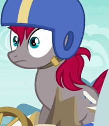 Size: 721x831 | Tagged: safe, screencap, crimson skate, earth pony, pony, g4, season 6, the cart before the ponies, cropped, female, helmet, mare