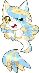 Size: 600x1112 | Tagged: safe, artist:chibi-ban, oc, oc only, earth pony, pony, seapony (g4), chibi, dorsal fin, female, fish tail, flower, flower in hair, flowing tail, open mouth, seaponified, simple background, smiling, solo, species swap, tail, transparent background, watermark
