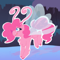 Size: 1100x1100 | Tagged: safe, artist:apatheticxaddict, pinkie pie, breezie, it ain't easy being breezies, breezie pie, breeziefied, chest fluff, colored pupils, female, solo, species swap, transparent wings, unshorn fetlocks, wings