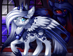 Size: 3300x2550 | Tagged: safe, artist:mychelle, nightmare moon, princess luna, alicorn, pony, g4, duality, female, high res, horn, mare, redesign, solo, wings