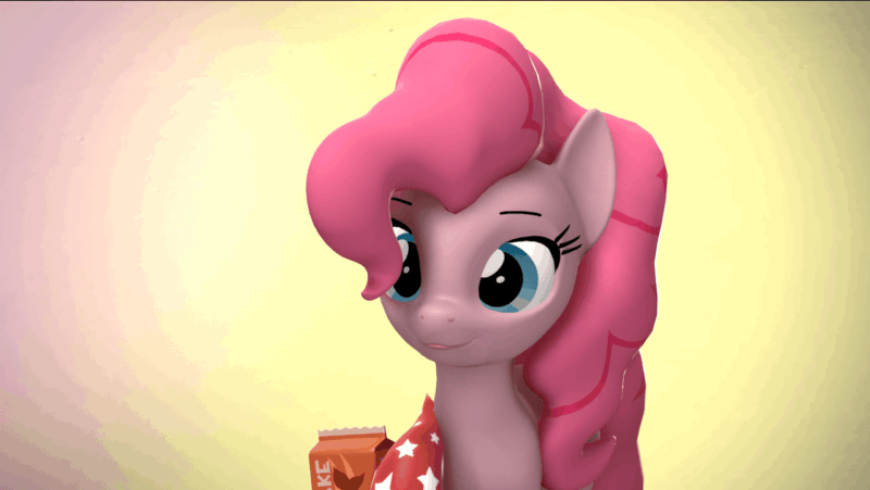 2672024 - safe, artist:fishimira, pinkie pie, earth pony, pony, 3d, animated,  female, food, gradient background, hat, laughing, mare, milk, simple  background, solo, source filmmaker, sugar (food), tongue out, wait for it -  Derpibooru
