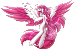 Size: 3000x2000 | Tagged: safe, artist:inspiredpixels, oc, oc only, pegasus, pony, cherry blossoms, female, floppy ears, flower, flower blossom, flying, high res, mare, rear view, simple background, solo, spread wings, transparent background, two toned wings, wings