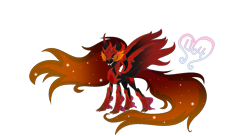 Size: 1781x971 | Tagged: safe, artist:prismagalaxy514, artist:selenaede, oc, alicorn, pony, base used, claws, colored wings, concave belly, evil, evil grin, fangs, gradient horn, gradient mane, gradient tail, gradient wings, grin, hellfire, horn, jewelry, regalia, simple background, slender, smiling, thin, transparent background, wings