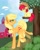 Size: 1622x2048 | Tagged: safe, artist:cloudberry_mess, artist:pixthemallow, apple bloom, applejack, earth pony, pony, g4, :t, accessory swap, applejack is not amused, applejack's hat, bucking, collaboration, cowboy hat, hat, looking back, sitting in a tree, smiling, tree, tree branch, unamused