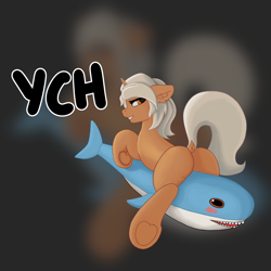 Size: 2000x2000 | Tagged: safe, artist:uuhuhuh, oc, oc only, pony, shark, blåhaj, commission, dock, high res, plushie, raised tail, shark plushie, solo, straddling, tail, your character here