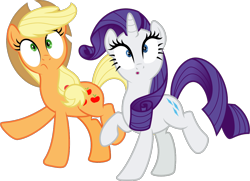 Size: 1175x854 | Tagged: safe, artist:sollace, applejack, rarity, earth pony, pony, unicorn, g4, made in manehattan, .svg available, :o, applejack's hat, cowboy hat, duo, duo female, female, hat, o mouth, open mouth, raised leg, show accurate, simple background, svg, transparent background, vector