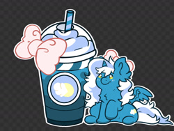 Size: 1280x960 | Tagged: safe, artist:tinywhite, oc, oc:fleurbelle, alicorn, pony, adorabelle, alicorn oc, bow, chest fluff, chibi, cute, drink, drinking hat, ear fluff, female, hair bow, hat, horn, mare, ocbetes, raised hoof, smiling, wings, yellow eyes