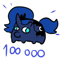 Size: 691x640 | Tagged: safe, artist:azulejo, princess luna, alicorn, pony, derpibooru, g4, 100000, backwards cutie mark, chibi, derp, derpo, female, meta, milestone, smiling, tags