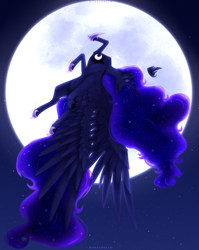 Size: 4280x5388 | Tagged: safe, artist:honeybbear, princess luna, pony, g4, absurd file size, absurd resolution, flying, moon, solo