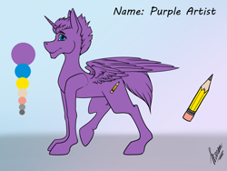 Size: 4000x3000 | Tagged: safe, artist:stirren, oc, oc only, oc:purple artist, alicorn, pony, reference sheet, solo