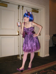 Size: 753x1000 | Tagged: safe, artist:sasha-v, twilight sparkle, human, g4, animegacon, animegacon 2012, bare shoulders, clothes, cosplay, costume, hand on hip, irl, irl human, photo, sleeveless