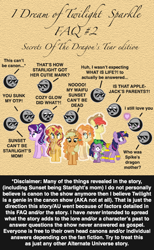 Size: 504x820 | Tagged: safe, artist:verve, applejack, bright mac, pear butter, spike, starlight glimmer, sunset shimmer, twilight sparkle, alicorn, dragon, earth pony, genie, ghost, pony, undead, unicorn, ask genie twilight, g4, ask, bright mac's ghost, female, male, mare, pear butter's ghost, pixel art, stallion, text, twilight sparkle (alicorn), wide eyes