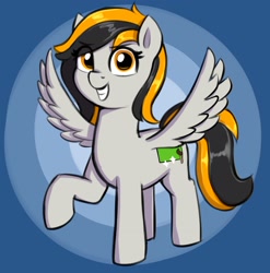 Size: 1758x1779 | Tagged: safe, artist:heretichesh, oc, oc only, oc:chroma key, pegasus, pony, looking at you, raised hoof, smiling, smiling at you, solo, spread wings, wings
