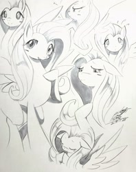 Size: 1621x2048 | Tagged: safe, artist:025aki, fluttershy, pegasus, pony, g4, female, mare, multeity, sketch, so much flutter, solo
