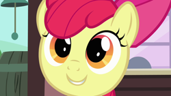 Size: 1280x720 | Tagged: safe, screencap, apple bloom, earth pony, pony, g4, one bad apple, cute, female, filly, grin, smiling, solo