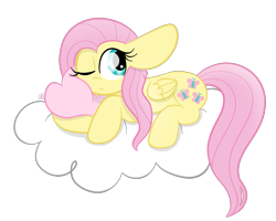 Size: 1271x1018 | Tagged: safe, artist:sugarcloud12, fluttershy, pony, g4, cloud, one eye closed, simple background, solo, transparent background