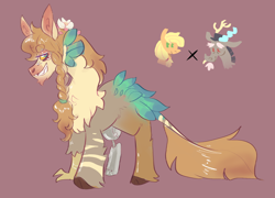 Size: 1606x1156 | Tagged: artist needed, source needed, safe, applejack, discord, oc, oc only, draconequus, earth pony, hybrid, pony, g4, amputee, braid, female, interspecies offspring, male, offspring, parent:applejack, parent:discord, parents:applecord, prosthetic leg, prosthetic limb, prosthetics, ship:applecord, shipping, solo, straight