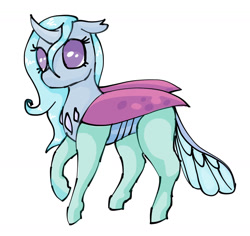 Size: 1283x1213 | Tagged: safe, artist:ukulelepineapplecat, oc, oc only, changedling, changeling, changedling oc, changeling oc, eyelashes, female, interspecies offspring, offspring, parent:thorax, parent:trixie, raised hoof, simple background, solo, white background