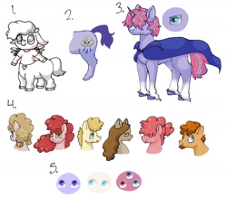 Size: 1536x1343 | Tagged: safe, artist:ukulelepineapplecat, oc, oc only, centaur, earth pony, pony, unicorn, bust, cloak, clothes, earth pony oc, female, hair over eyes, horn, interspecies offspring, male, mare, offspring, parent:cheese sandwich, parent:pinkie pie, parent:princess luna, parent:starlight glimmer, parent:sunburst, parent:tirek, parents:cheesepie, parents:starburst, simple background, smiling, stallion, unicorn oc, unshorn fetlocks, white background