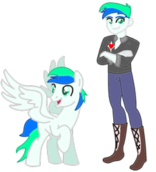 Size: 924x1020 | Tagged: safe, artist:craftycitty, artist:goldlines005, pony, equestria girls, g4, base used, boots, clothes, crossed arms, duo, equestria girls-ified, high heel boots, looking back, male, pants, shoes, simple background, smiling, stallion, transparent background