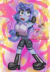 Size: 2100x3000 | Tagged: safe, artist:kamikiku, princess luna, vice principal luna, equestria girls, g4, my little pony equestria girls: better together, blushing, breasts, busty princess luna, high res, open mouth, raised fist, solo