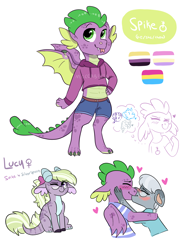 Size: 2048x2732 | Tagged: safe, artist:moccabliss, princess ember, rarity, silver spoon, spike, oc, oc:lucy, dracony, dragon, hybrid, anthro, g4, clothes, dragoness, female, gender headcanon, high res, hoodie, interspecies offspring, nonbinary, offspring, parent:silver spoon, parent:spike, parents:silverspike, ship:silverspike, shipping, straight