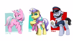 Size: 4096x2315 | Tagged: safe, artist:egil, all aboard, clear sky, upper crust, earth pony, pony, unicorn, g4, facial hair, female, lidded eyes, male, mare, stallion, trio